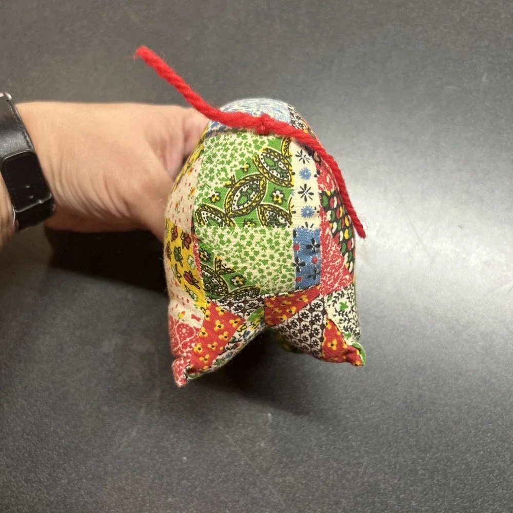 Vintage 70s Handmade Quilted Animal Pig Multicolored Soft Boho MCM Decor